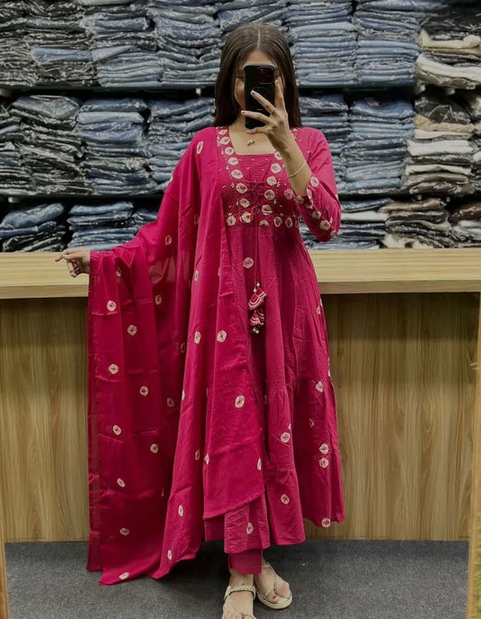 Flared Cotton Printed Kurta Set with Pant & Malmal Dupatta