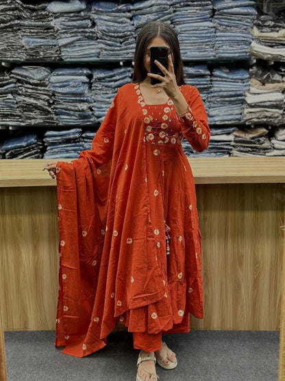 Flared Cotton Printed Kurta Set with Pant & Malmal Dupatta