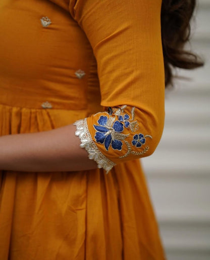 Flared Cotton Kurti Set with Embroidery & Malmal Dupatta