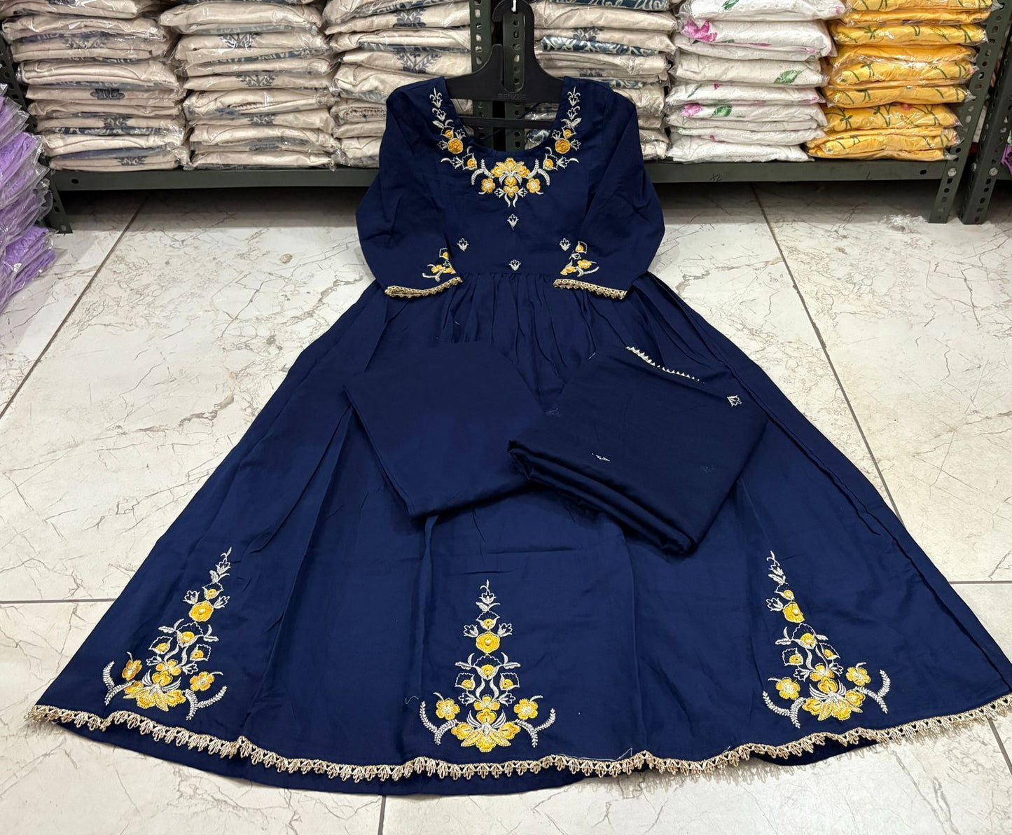 Flared Cotton Kurti Set with Embroidery & Malmal Dupatta