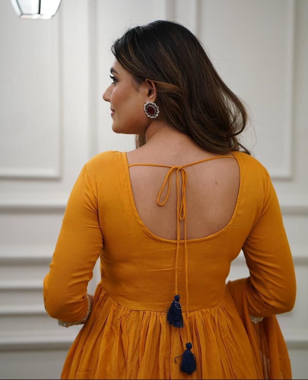 Flared Cotton Kurti Set with Embroidery & Malmal Dupatta