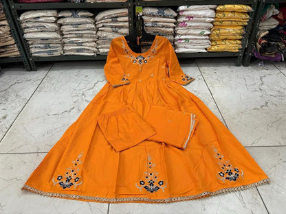 Flared Cotton Kurti Set with Embroidery & Malmal Dupatta