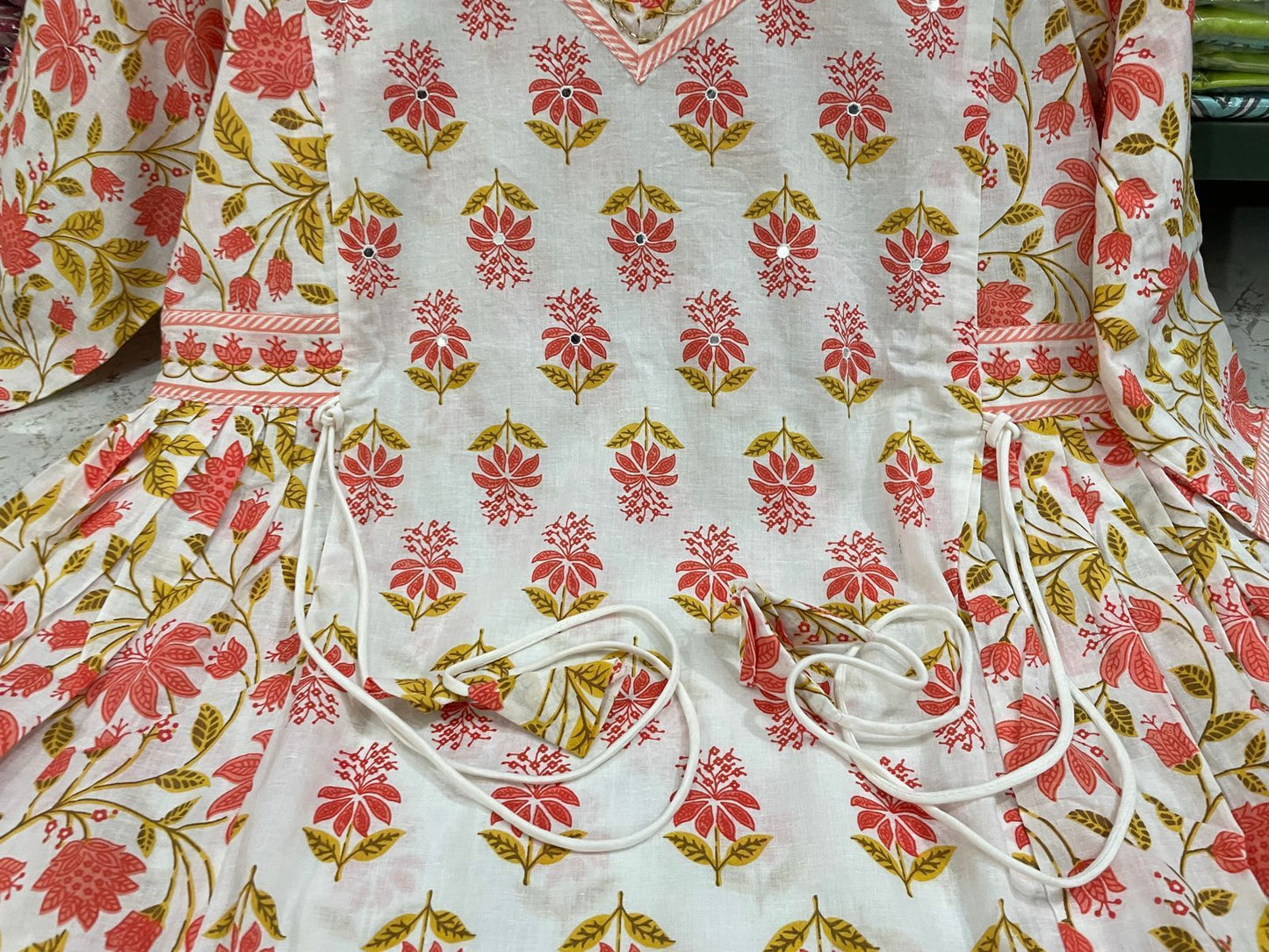 Floral Afghani Cotton Suit Set with Dupatta & Tassel Detailing