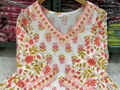 Floral Afghani Cotton Suit Set with Dupatta & Tassel Detailing