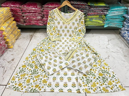 Floral Afghani Cotton Suit Set with Dupatta & Tassel Detailing