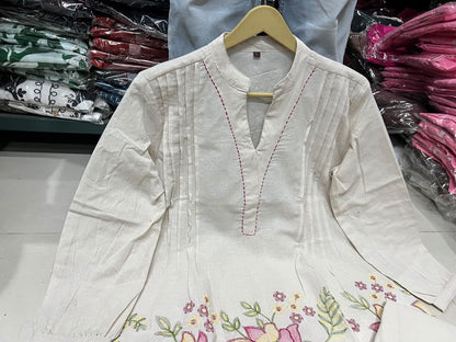 Floral Embroidered Cotton Flex Kurta & Wide-Leg Palazzo Co-Ord Set