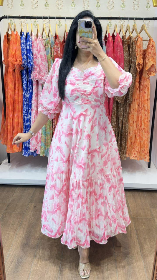 Floral Print Alfino Chiffon Dress with Lining – 48"