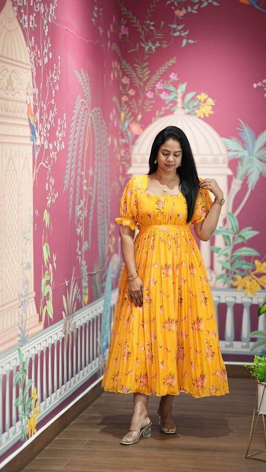 Floral Print Alfino Chiffon Dress with Lining – 48"