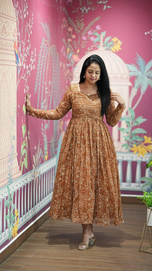 Floral Print Alfino Chiffon Dress with Lining – 48"