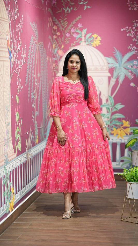 Floral Print Alfino Chiffon Dress with Lining – 48"