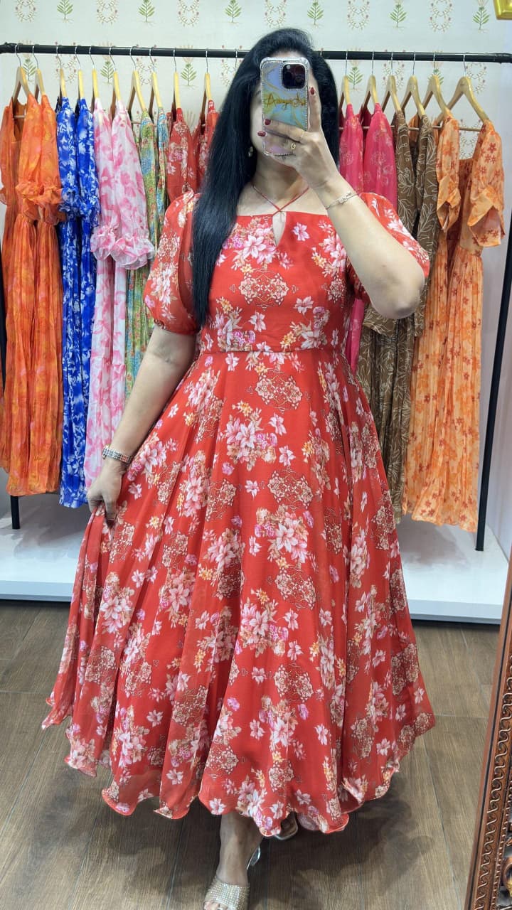 Floral Print Alfino Chiffon Dress with Lining – 48"