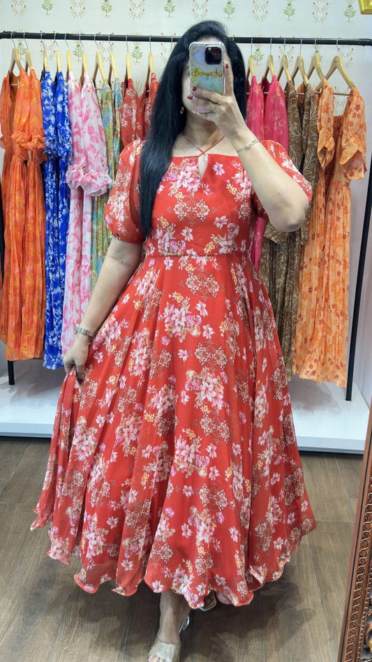 Floral Print Alfino Chiffon Dress with Lining – 48"