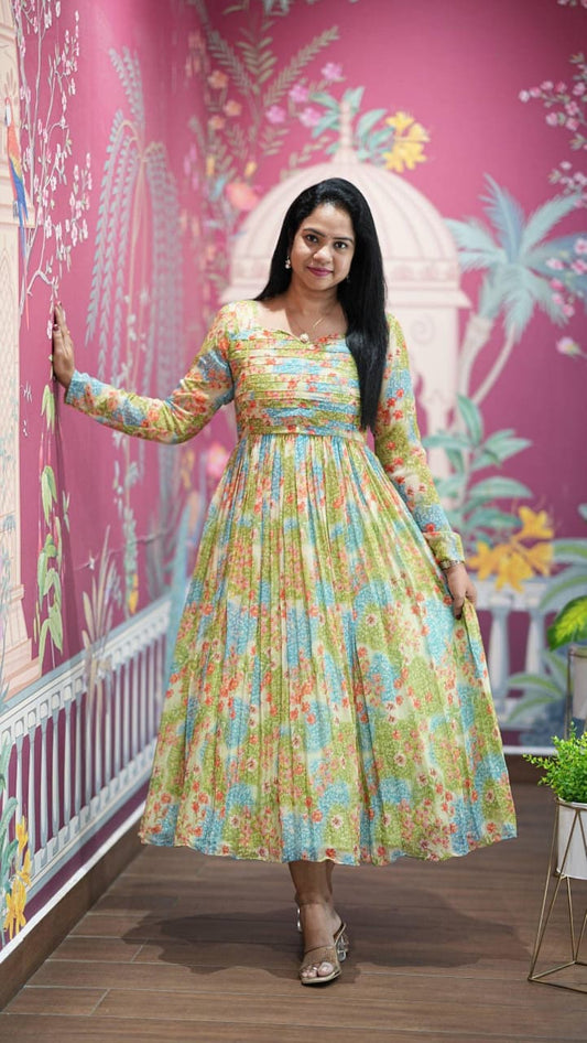 Floral Print Alfino Chiffon Dress with Lining – 48"