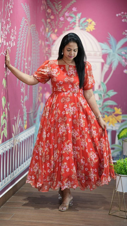 Floral Print Alfino Chiffon Dress with Lining – 48"