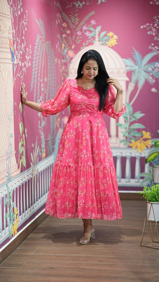 Floral Print Alfino Chiffon Dress with Lining – 48"