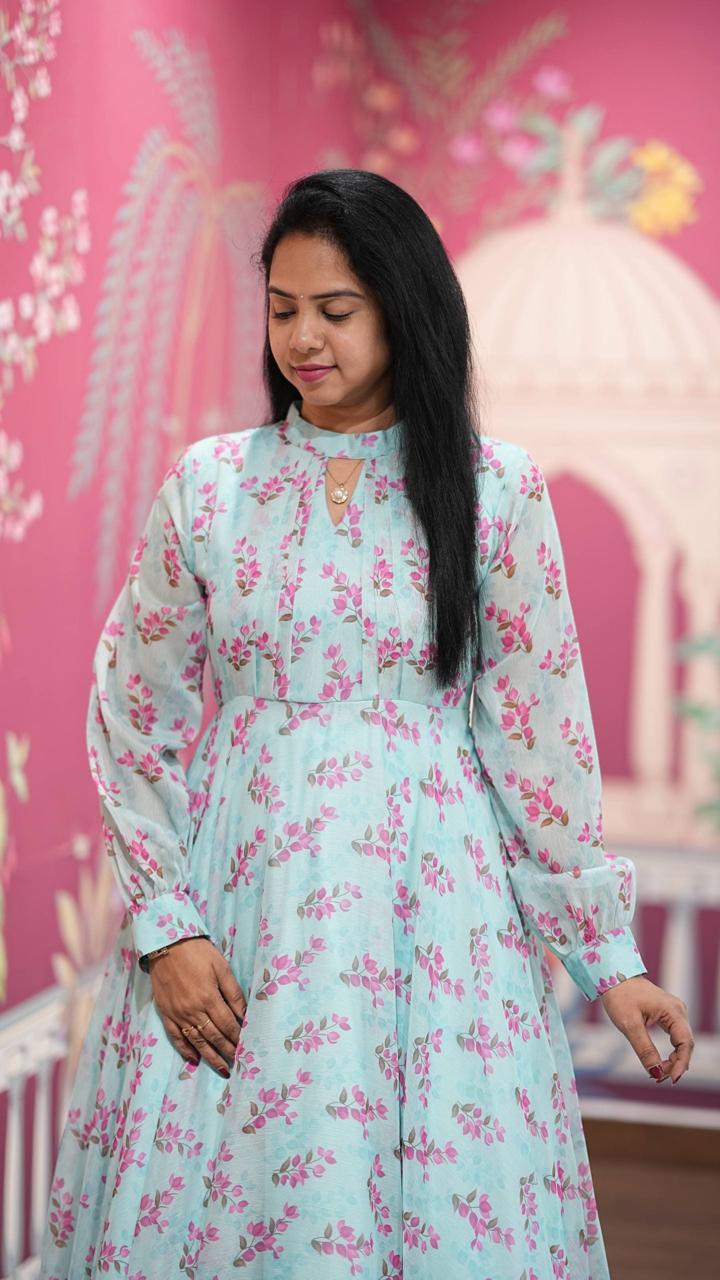 Floral Print Alfino Chiffon Dress with Lining – 48"