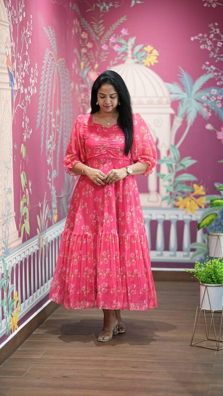 Floral Print Alfino Chiffon Dress with Lining – 48"