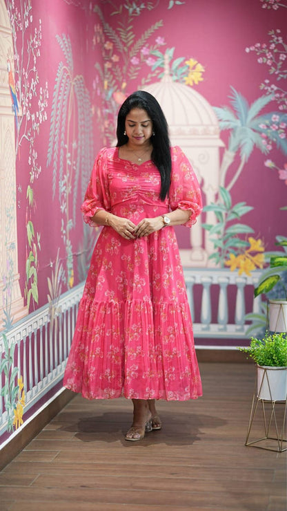 Floral Print Alfino Chiffon Dress with Lining – 48"