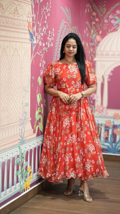 Floral Print Alfino Chiffon Dress with Lining – 48"