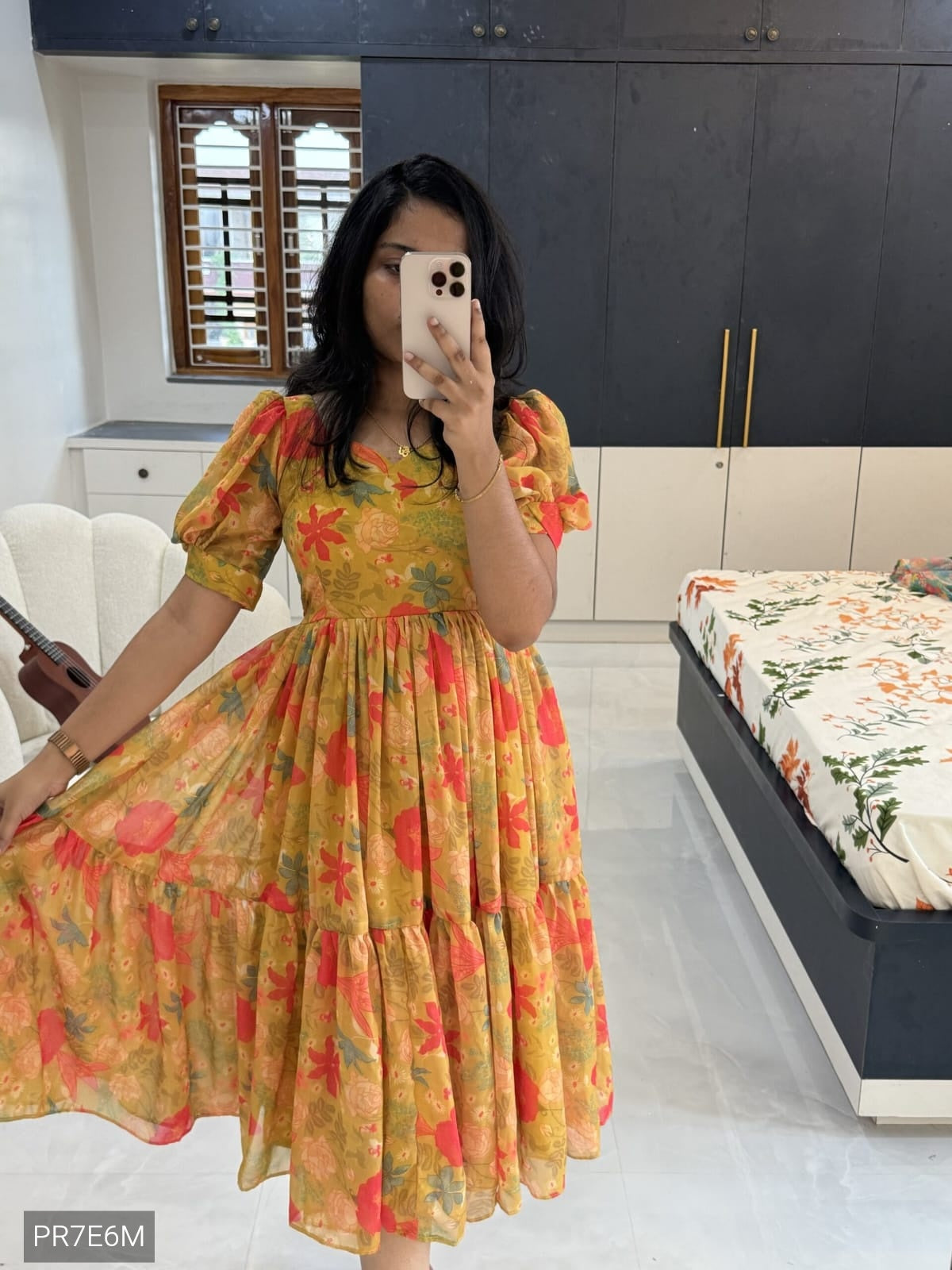 Floral Print Alfino Chiffon Maxi Dress with Waist Knot