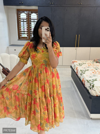 Floral Print Alfino Chiffon Maxi Dress with Waist Knot