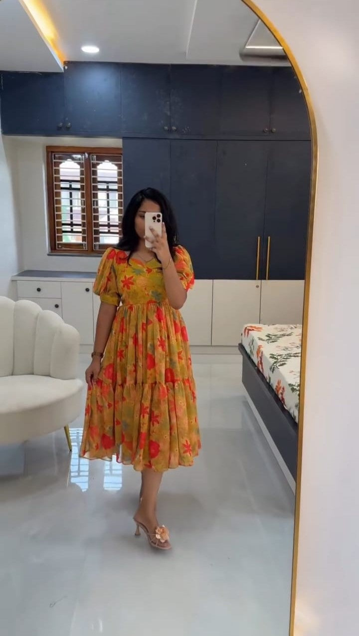 Floral Print Alfino Chiffon Maxi Dress with Waist Knot