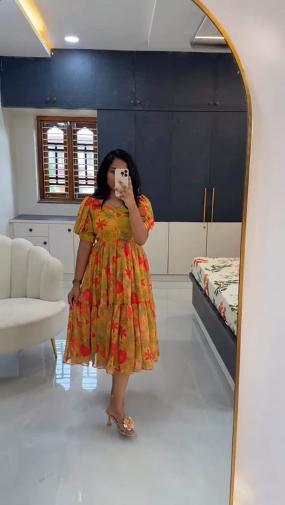 Floral Print Alfino Chiffon Maxi Dress with Waist Knot