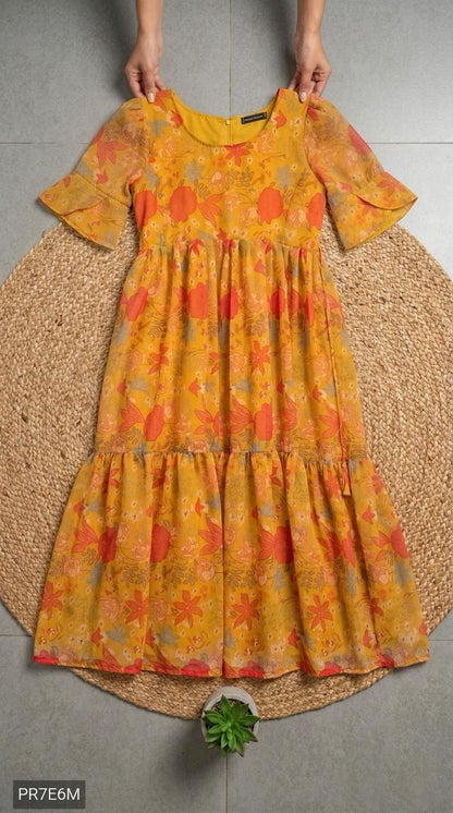 Floral Print Alfino Chiffon Maxi Dress with Waist Knot