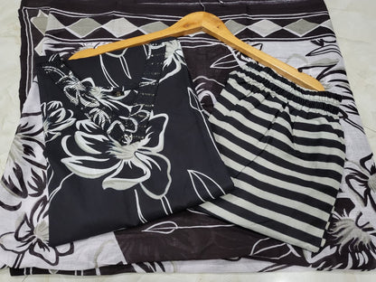 Floral Printed Cotton Kurti Set with Embroidery & Dupatta