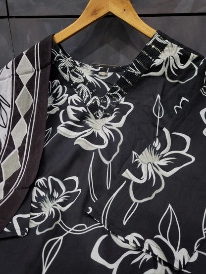 Floral Printed Cotton Kurti Set with Embroidery & Dupatta