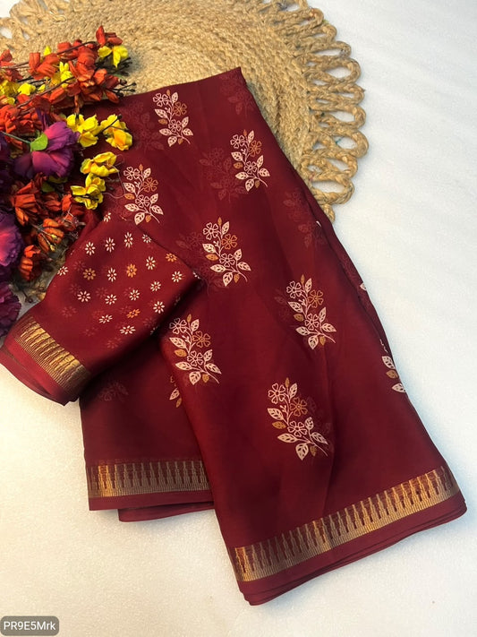 Flower Marshmallow Georgette Jacquard Weaving Saree with Running Blouse