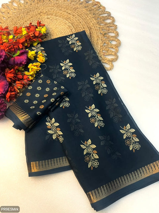 Flower Marshmallow Georgette Jacquard Weaving Saree with Running Blouse