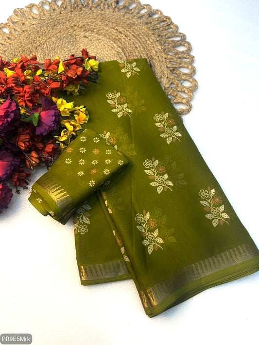 Flower Marshmallow Georgette Jacquard Weaving Saree with Running Blouse