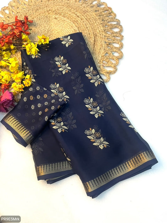 Flower Marshmallow Georgette Jacquard Weaving Saree with Running Blouse