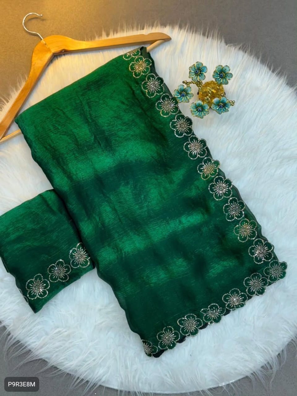 Flower Port Cut Dana Diamond Work Saree in Space Silk with Matching Blouse