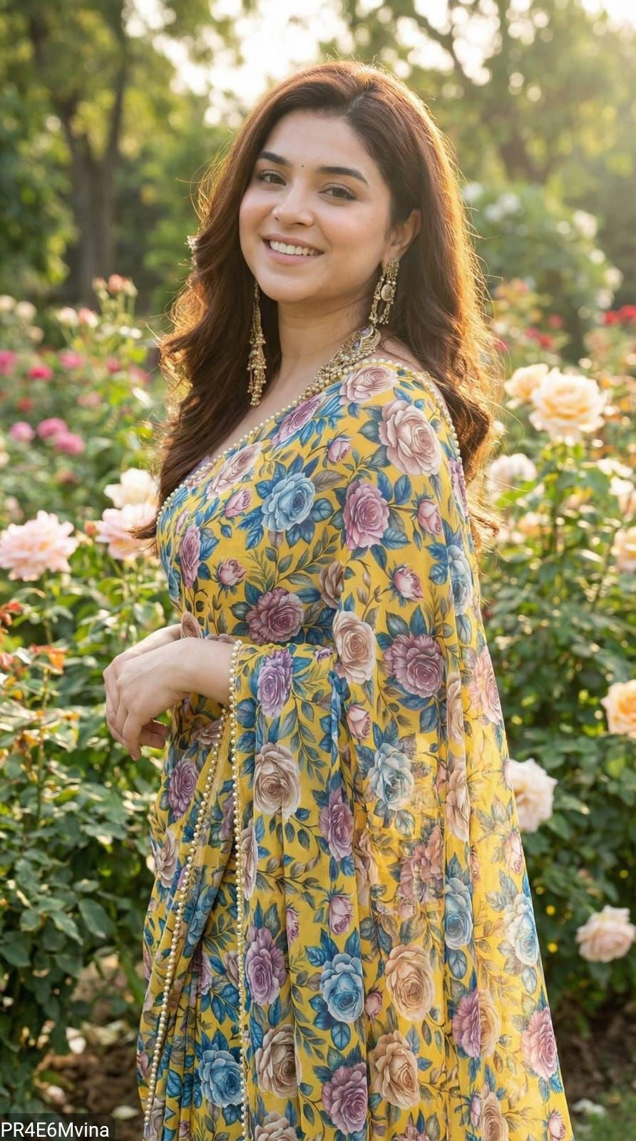 Georgette Digital Print Saree with Pearl Lace Border & Blouse