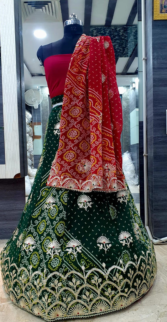 Georgette Lehenga with Baking Lappa, Contrast Dupatta & Gota Patti Work - Stitched with Aster Lining