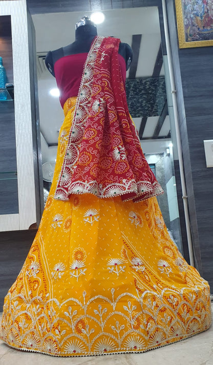 Georgette Lehenga with Baking Lappa, Contrast Dupatta & Gota Patti Work - Stitched with Aster Lining