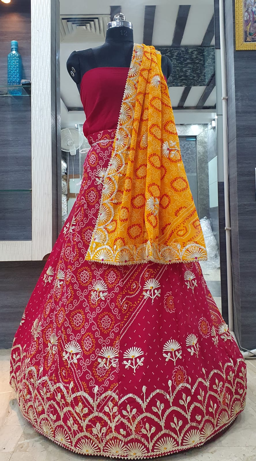 Georgette Lehenga with Baking Lappa, Contrast Dupatta & Gota Patti Work - Stitched with Aster Lining