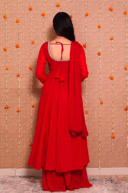 Georgette Mirror Lace Gown Palazzo Dupatta Set – Fully Stitched