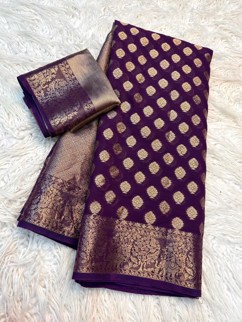 Georgette Saree with Jacquard Zari & Rich Pallu