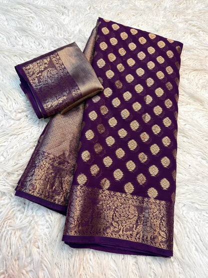 Georgette Saree with Jacquard Zari & Rich Pallu