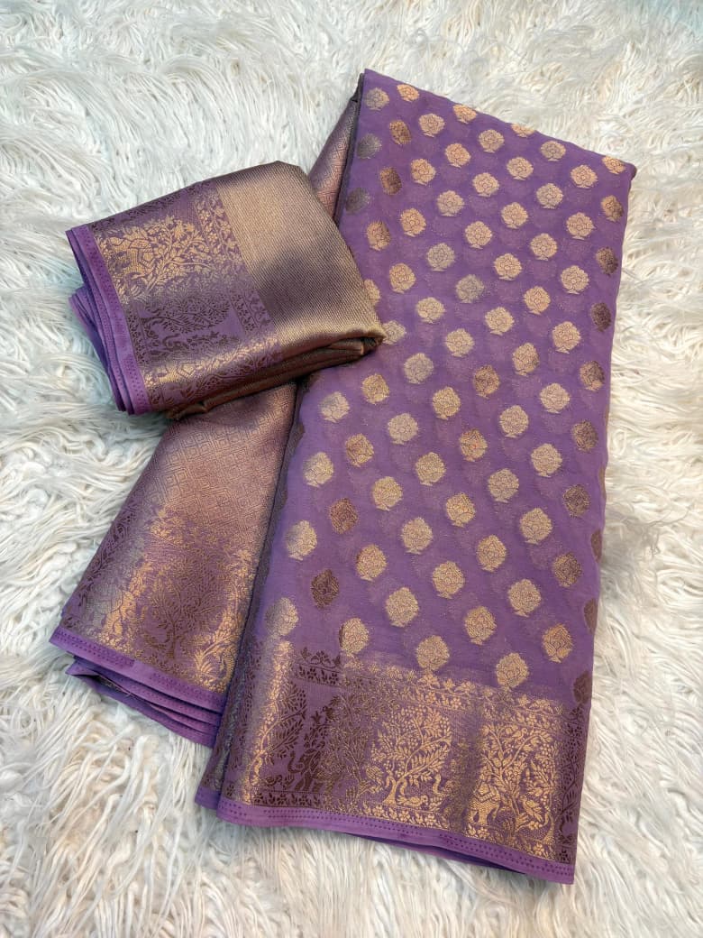 Georgette Saree with Jacquard Zari & Rich Pallu