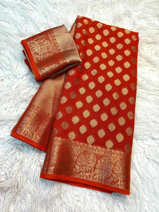 Georgette Saree with Jacquard Zari & Rich Pallu