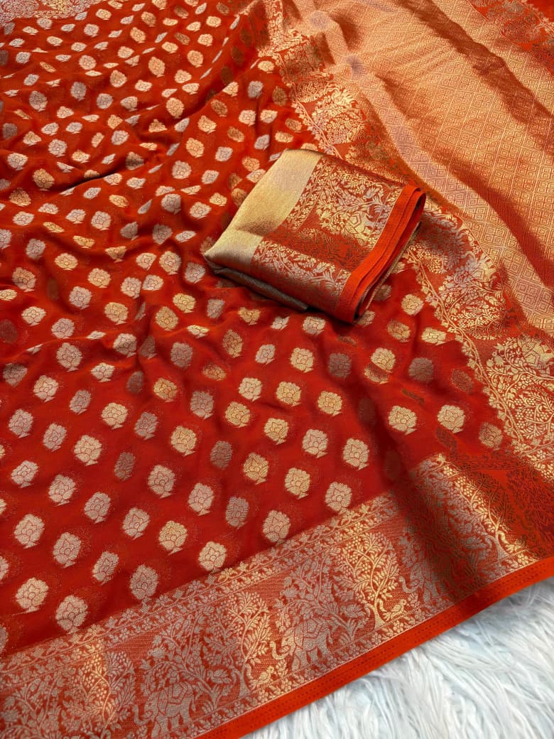 Georgette Saree with Jacquard Zari & Rich Pallu