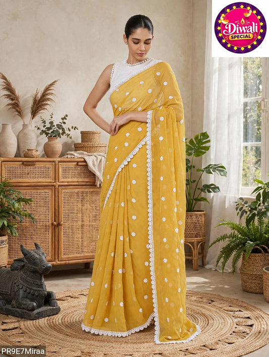 Georgette Saree with White Thread Embroidery and Art Silk Blouse