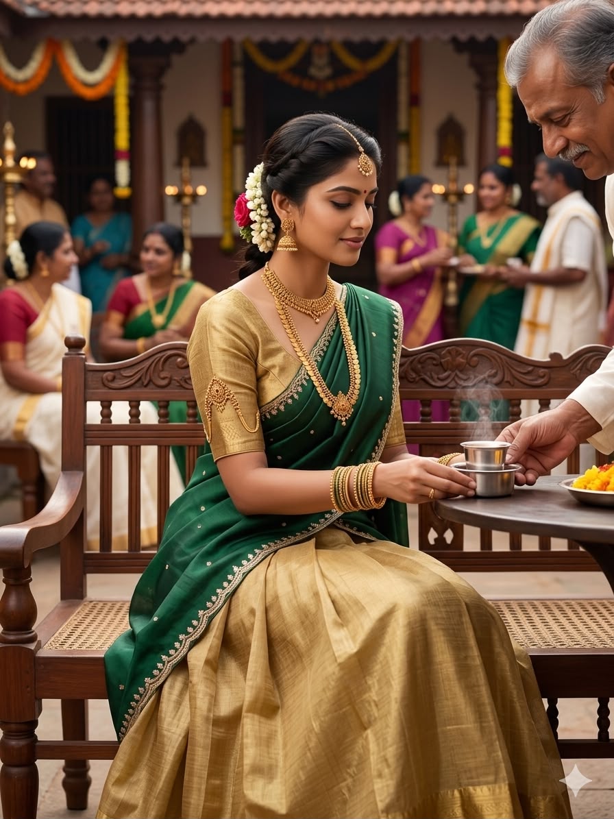 Golden Kanchipuram Banarasi Tissue Silk Half Saree