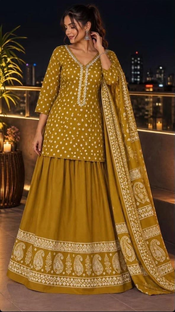 Gopi Dress in Cotton 60×60 with Printed Flared Skirt & Dupatta