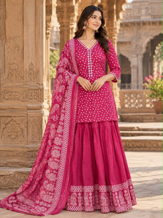 Gopi Dress in Cotton 60×60 with Printed Flared Skirt & Dupatta