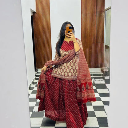 Gopi Dress in Cotton 60×60 with Printed Flared Skirt & Dupatta